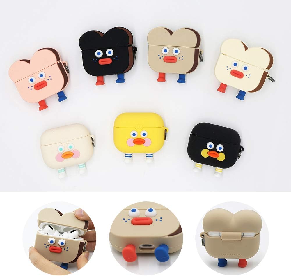 Amazon Airpods Pro ケース かわいい Airpods Proトースト アヒル フィギュア カバー 耐衝撃保護 ソフト シリコン素材 Brunch Brother Black Duck Romane イヤホン ヘッドホンケース