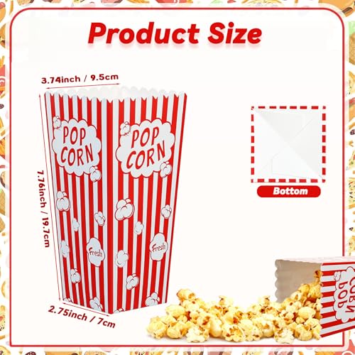 Image of 100 Pack Popcorn Boxes,58 oz Paper Popcorn Containers,Red and White Striped Close-Top Cardboard Pop Corners Bags Individual Servings (100, 58 Oz)