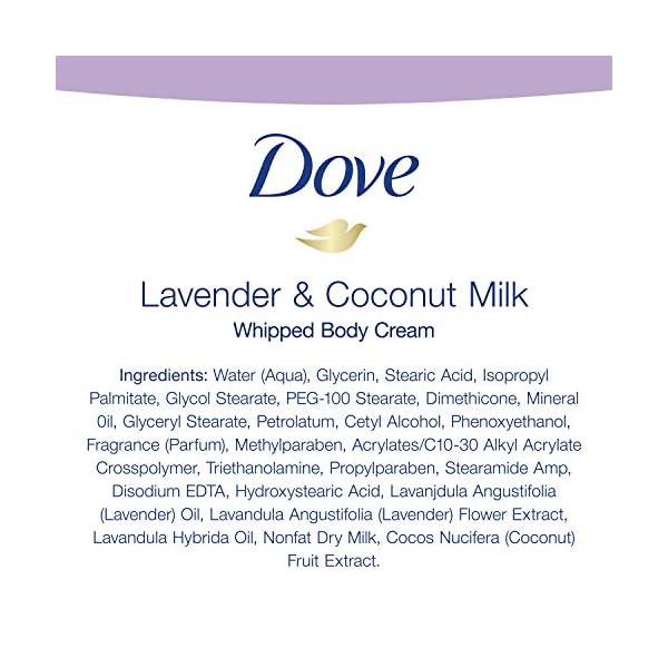 Dove Whipped Body Cream Dry Skin Moisturizer Lavender and Coconut Milk Nourishes Skin Deeply, 10 Ounce (Pack of 3)