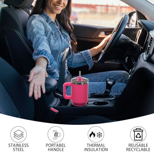 Image of 20 oz Tumbler with Handle,Tumbler with Lid and Straw,Double Wall Insulated Cup Stainless Steel Travel Mug(Cold for 34 Hours),Water Bottle for Iced Tea,Coffee,Cold Beverages(Gloss Pink)