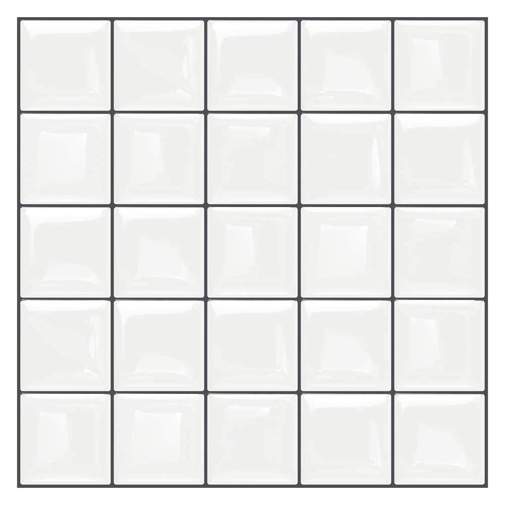 Tic Tac Tiles 30cm x 30cm 4-Sheet Peel and Stick Self-Adhesive Backsplash 3D Thicker Wall Panels in Square Mono White with Gray Grout