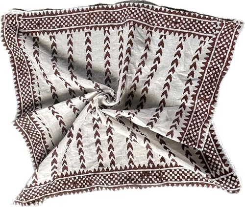 100% organic cotton Bandana Scarf Handmade Hand Block Print Gamayun Bandana in Cream, Pumpkin and Steel - Handmade Organic Cotton Bandana block print