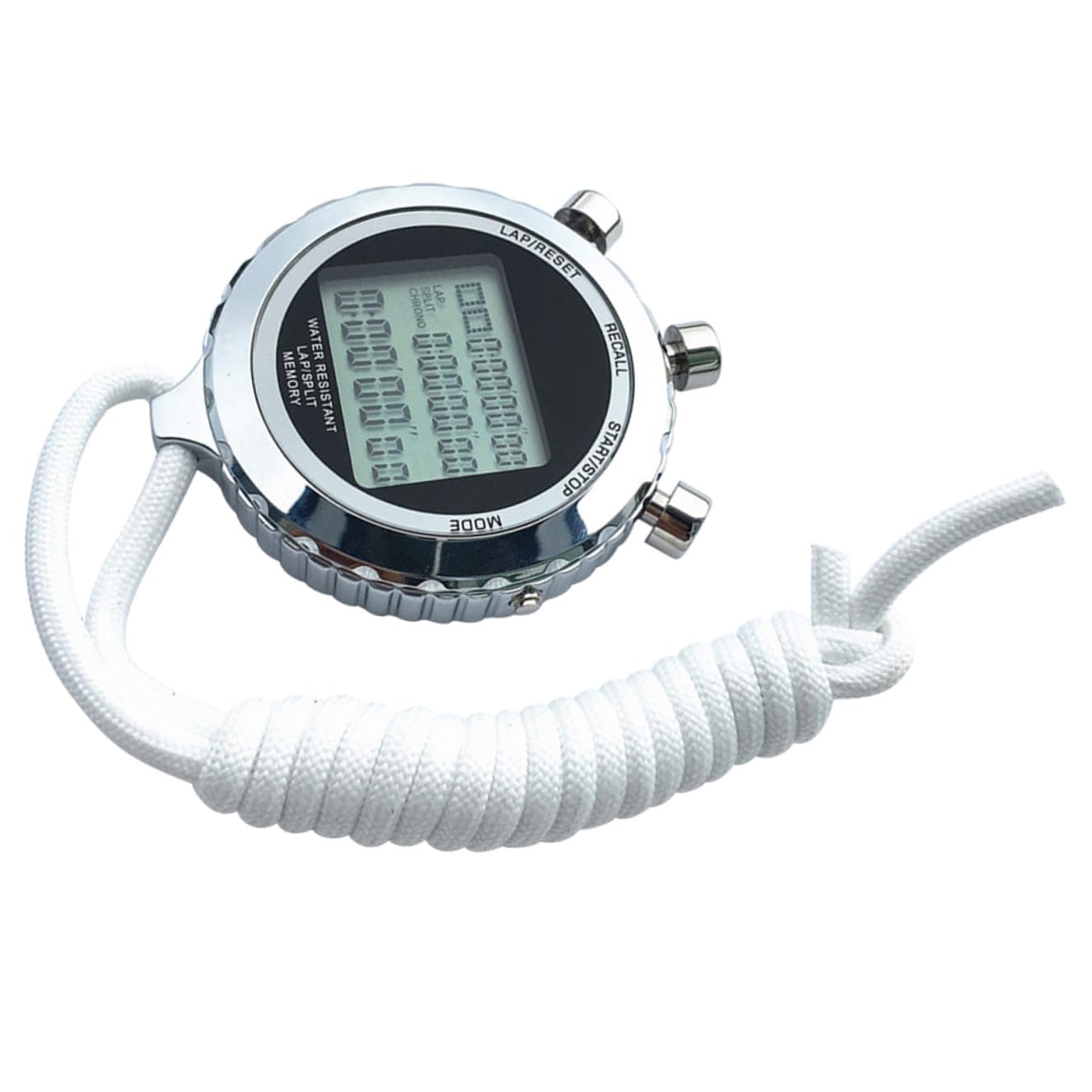 Cronometro Sportivo Digitale 3 Righe 30 Piste in Acciaio Inox | Display Lcd, Minuti, Secondi, Anno, Mese, Data e Giorno, 1 Pezzo Bianco, per Allenamento Atleti