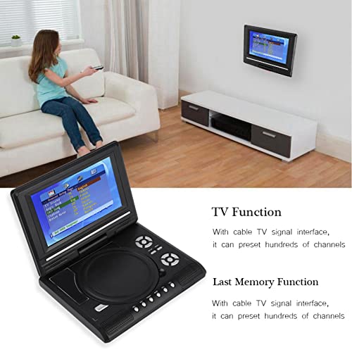 Lecteur DVD Portable de 8,2 Pouces avec écran Pivotant HD de 7 Pouces, Batterie Rechargeable Intégrée, Support CD/DVD/Carte SD/USB, Télécommande, Chargeur de Voiture (Prise UE)