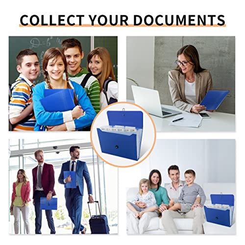 Image of Expanding File Folder, 13 Pocket Accordian File Organizer with Tabs & Labels, Expandable Blue Plastic File Folders Letter Size /A4 /Receipt /Bill Paper Documents for Home /School /Office