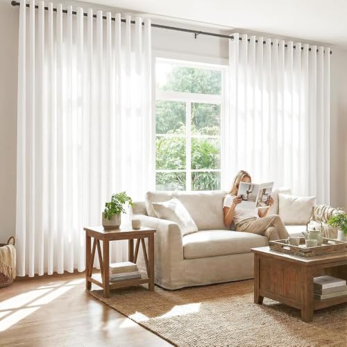 Image of jinchan Linen Curtain 84 Inch Light Filtering Grommet 1 Panel White