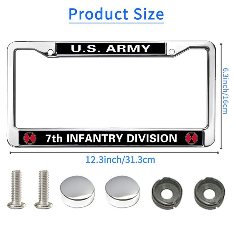 Image of US Army 7th Infantry Division License Plate Frame Metal Auto Tag Holder | US Army 7th Infantry Division License Plate Frame Chrome Metal Car Tag Cover Fit Standard US Auto Trucks Exterior Hardware