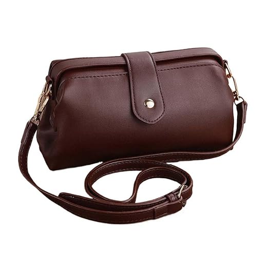 KEYULI New Premium Leather Retro Handmade Bag, Unique Opening Small Cross Body Shoulder Bag, Vintage Doctor Bag for Women (Coffee)