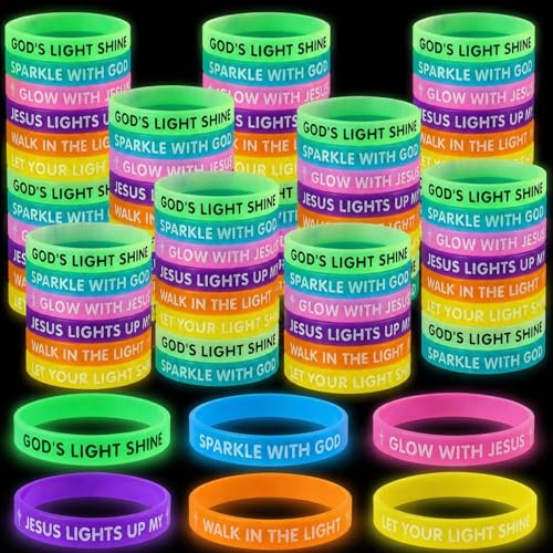 Tondiamo 60 Pcs Glow in The Dark Christian Wristbands, Multicolors