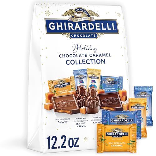 Image of Ghirardelli Holiday Caramel Collection, Milk and Dark Chocolate Squares, Snowmen Assortment, 12.2 oz