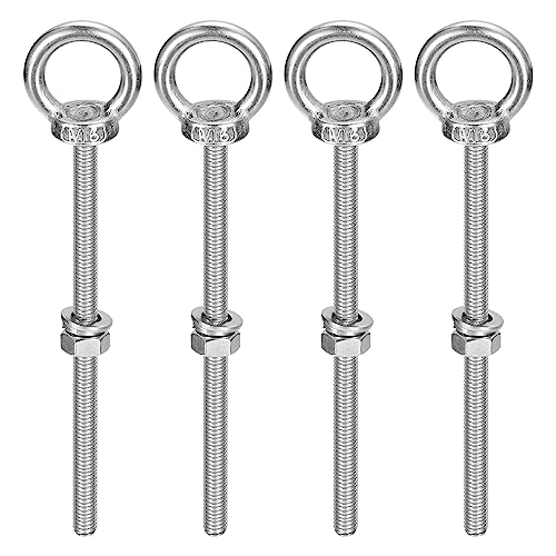 Image of uxcell Lifting Eye Bolt, 4 Sets M6x100mm Eye Bolt with Nut Washer 304 Stainless Steel Shoulder Lifting Ring Eye Bolt for Hanging Item