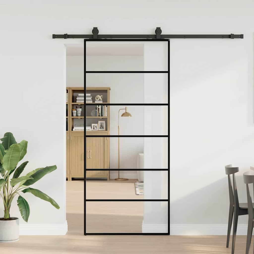 Porta scorrevole da 90 x 205 cm, in vetro ESG, con sistema