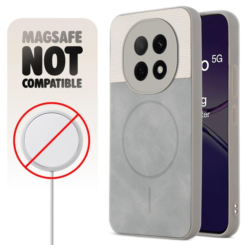 Image of Bintage case Macc-Safe Design Hard Light Weight Back Case | Soft Border Camera Protect | Dual PU Leather Finish Back Cover Compatible for Oppo F29 Pro 5G - White & Grey