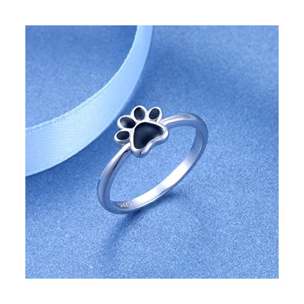 S925-Sterling-Silver-Jewelry-Puppy-Dog-Cat-Pet-Paw-Print-Ring-Size-678 S925 Sterling Silver Jewelry Puppy Dog Cat Pet Paw Print Ring (Black, 8)