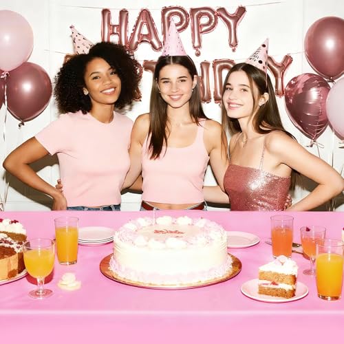 Image of Hxezoc 3 Pack Pink Disposable Plastic Tablecloth, 54 x 108 Inches Waterproof Table Cover for Wedding Birthday Party Baby Shower Decorations Outdoor Indoor Party Supplies