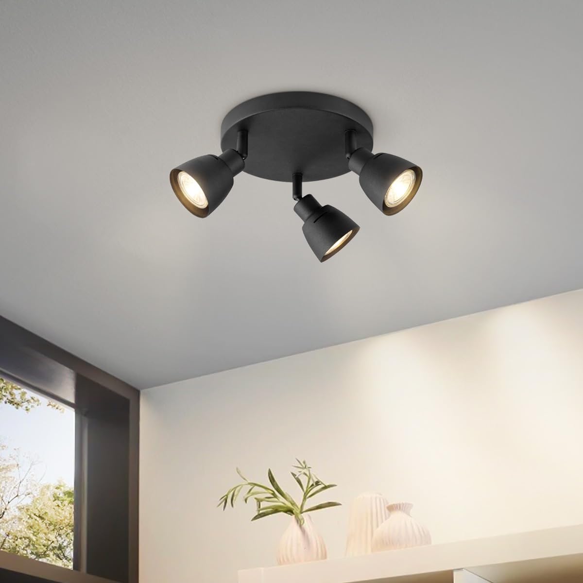 Home Sweet Home Spot moderne | Noir | Avec douille 3 GU10 | 19 x 19 x 13.5 cm | Pour salon et chambre | En métal | Sans ampoule