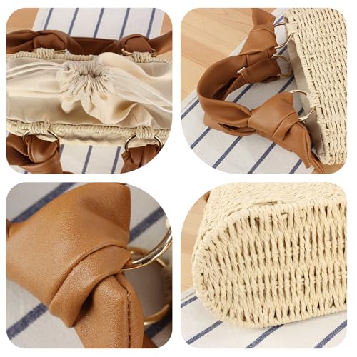 Women Straw Handbag Rattan Woven Beach Bag Chic Drawstring Bucket Purse for Summer Vacation3