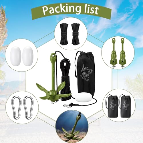 Image of Lounsweer 2 Pack 1.5 /3.5 lb Marine Kayak Anchor Kit Folding Grapnel Anchor Kit Boat Kayak Fishing Accessories for Small Boats Kayaks Canoe Paddle Boards