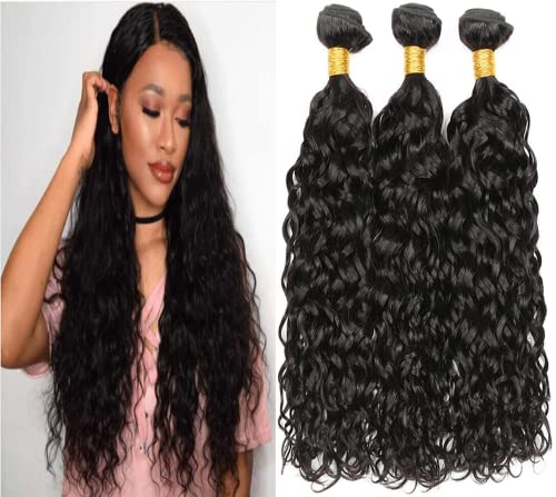 HuoWoc Brazilian Bundles Water Wave 8A Grade 100 percent Unprocessed Water Wave Human Hair 3 Bundle 26 28 30 Inch Brazilian Virgin Hair Weave Human Hair Extensions, HUBBB130