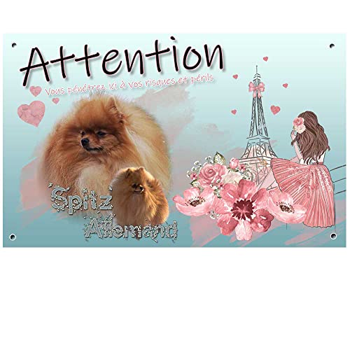 Pets-Easy.com Cartel de perro guardia personalizado Spitz Alemán - pre perforado y tornillos incluidos. De 30 cm a 15 cm…