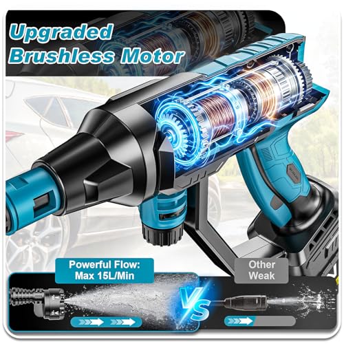 Image of Cordless Portable Washer, Brushless Motor, 4 Speed Modes, 6-in-1 Swivel Nozzle, 2 x 4.0 Ah Batteries, 5 m Hose, Lightweight Handheld Car Washer for Home, Garden