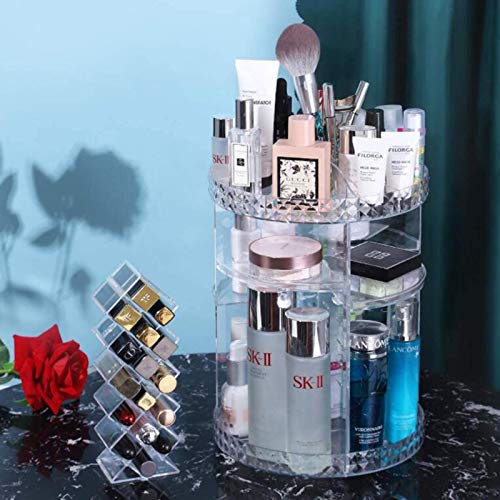 Caixa organizadora de joias, caixa de armazenamento de cosméticos rotativa de 360 graus, organizador