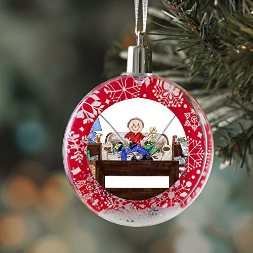 Personalized Friendly Folks Cartoon Caricature Snow Globe Christmas Ornament: Couch Potato - Male Great for Movie Buff, TV Lover, Sports Fan