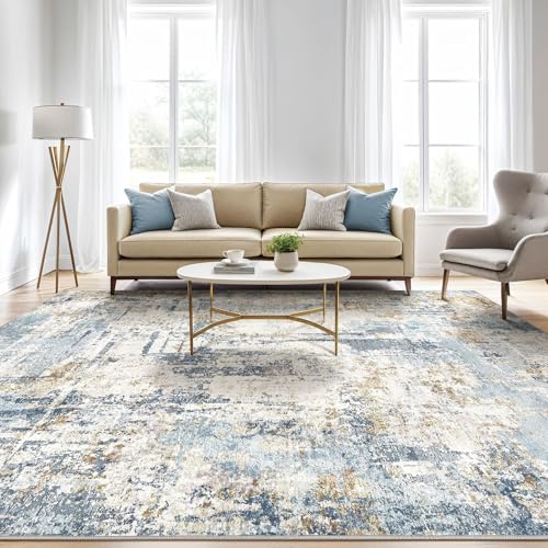 7x10 Area Rugs Washable Rug: Living Room Large Abstract Modern Soft Stain Resistant Indoor Floor Non Slip Accent Carpet for Bedroom Nursery Playroom Office Dining Room Dorm Home House- Blue