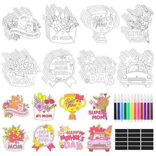 32 PCS Mothers Day Crafts Set Fridge Magnet Kit Paint Your Own Happy Mothers Day DIY Include 32 Magnet 24 Paint Pens Classroom Gifts Favors Party Supplies Home School Activities Decors
