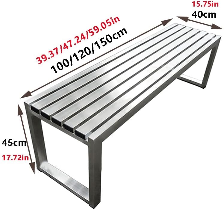 304 Stainless Steel Outdoor Bench - Weatherproof Modern Minimalist Garden Seating for Parks, Terraces & Public Spaces - Durable, Floor-Protecting Long Seat (100x40x45cm)