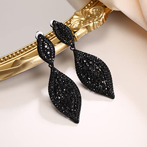 Flyonce Clip On Earrings For Women Rhinestone Crystal Wedding Bridal Clip-On Drop Dangle Earrings Black Black-Tone #TOP5
