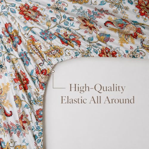 Image of FADFAY Full Ivory 100% Egyptian Cotton Paisley Sheets Set 4 Piece, Vintage Botanical Cottagecore Bedding, Soft Breathable Boho Floral Farmhouse Bedding with Deep Pocket Fitted Sheet for All Seasons