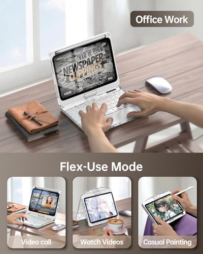 Image of Intermerge Keyboard Case for iPad mini 7 (A17 Pro, 2024) & Mini 6 (2021) 8.3 inch - 360 Swivel Multi-Touch Trackpad, 7-Color RGB Backlit Keys, Pencil Holder, Type-C Charging, Power Indicator-Frost Pulse