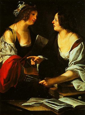 Peinture à l'huile Allegory de Painting de Francesco Rustici - Tableau déco vintage 12x16