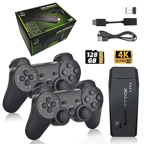 M18 Retro Video Game Stick 4K TV HD Gaming Console 128G 40000 Free Games for Arcade Mame SEGA 15+Emulators Plug & Play Game Machine Support MHL to Android Phone HDTV