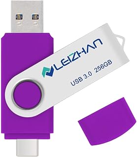 leizhan 256GB USB Flash Drive Type C Phone Picture Stick 3.0 Compatible with HTC 10, Huawei P20, Samsung Galaxy S10, S9, Note 9, S8, S8 Plus, Purple