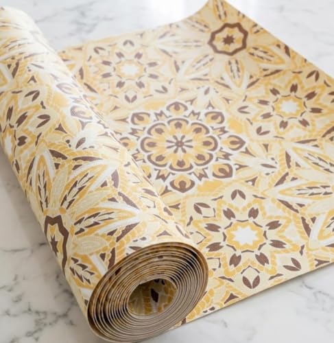 Image of Dribble EVA Shelf Liner Mat 45x500cm Roll, Non Slip Drawer & Cabinet Liner for Kitchen, Waterproof Oilproof Washable Fridge Mat, Anti Skid Cupboard Wardrobe Multipurpose Mat (Yellow Mandala Art)