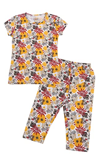 Image of SINI MINI Round Neck with Half Sleeve Top & Capri Beige Girls Casual Pack of 1 Night Suit Set