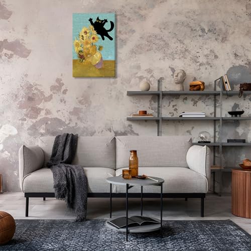 Toile chat noir et tournesol TYOHU poésie florale pour votre décoration - 3