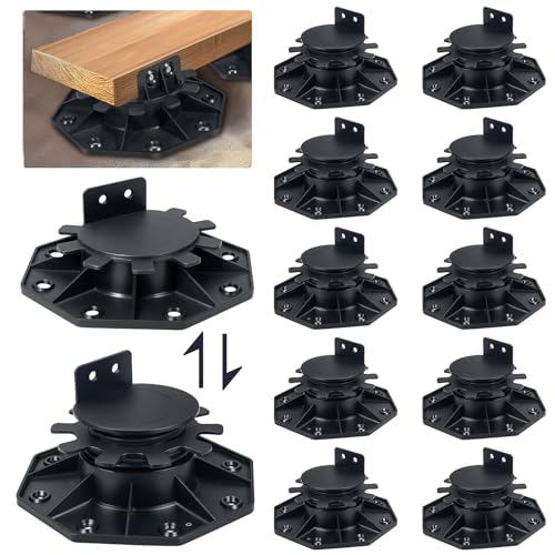 Generic Adjustable Deck Block, 12 Pack Deck Foundation Support Base, Black PP Pedestal, 1.2in-2.4in