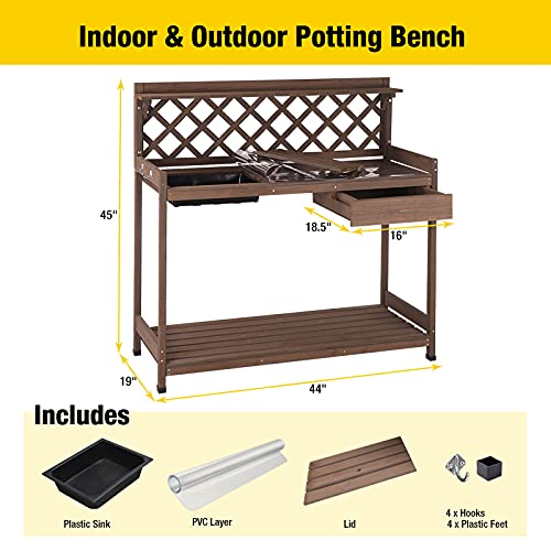 Aivituvin-Potting-Bench-with-PVC-Layer-Outdoor-Gardening-Work-Bench-with-Sink-Lid-Wooden-Planting-Table-for-Outside-with-Storage-Drawer-Shelf-Hook Aivituvin Potting Bench with PVC Layer Outdoor Gardening Work Bench with Sink Lid Wooden Planting Table for Outside with Storage Drawer Shelf Hook