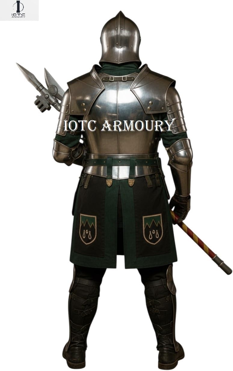 Medieval Knight Barbute Full Armor Suit-Fully Wearable Knight Armor Costume Wtih Barbute Helmet Perfect for Historical Reenactment, LARP, Cosplay Event's, Theator Act & Halloween Costume Silver
