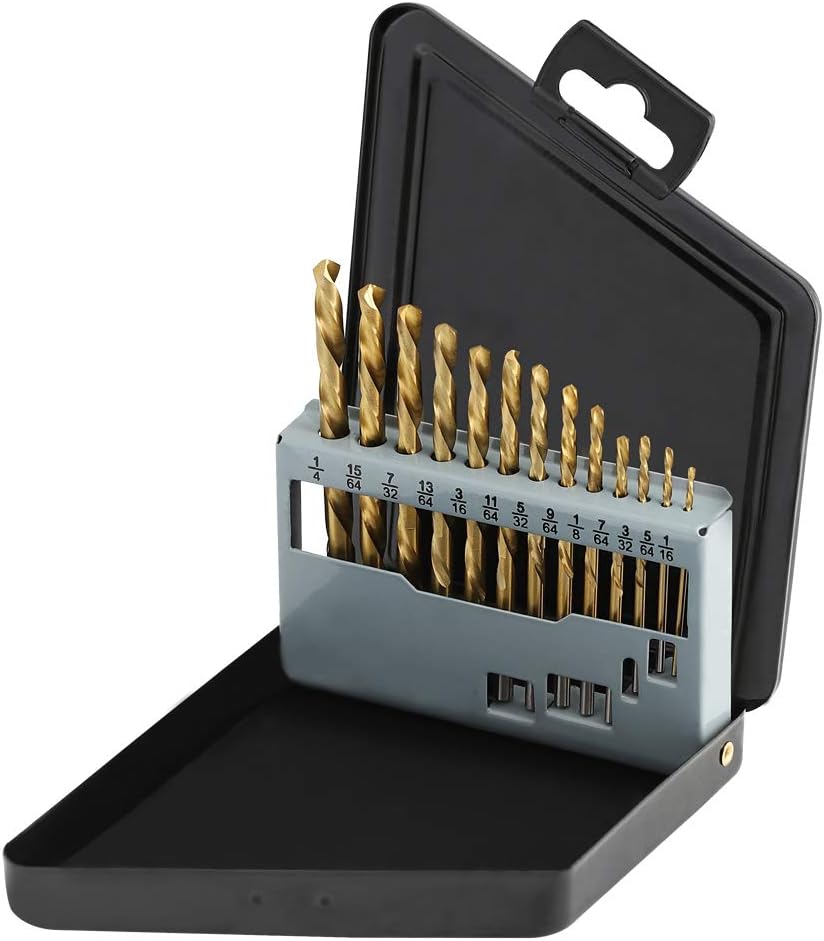 COMOWARE Left Hand Drill Bit Set, 13 Piece High Speed Steel With Titanium Coating -Size (1/16" - 1/4")