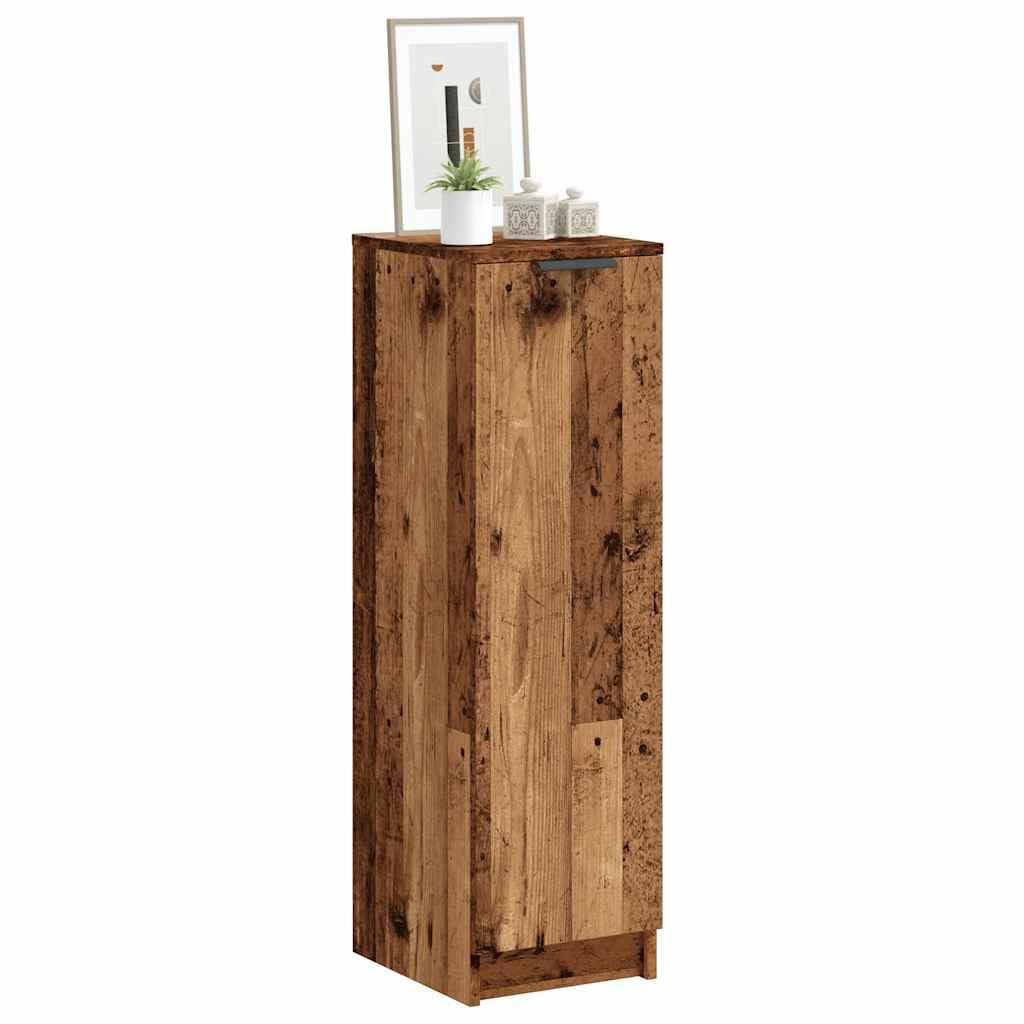 Szafka na buty o wyglądzie starego drewna, materiał drewnopochodny, 29,5 x 35 x 100,5 cm, z drzwiami i półką, wąski stojak na buty z przegródkami, do korytarza, przedpokoju, garderoby