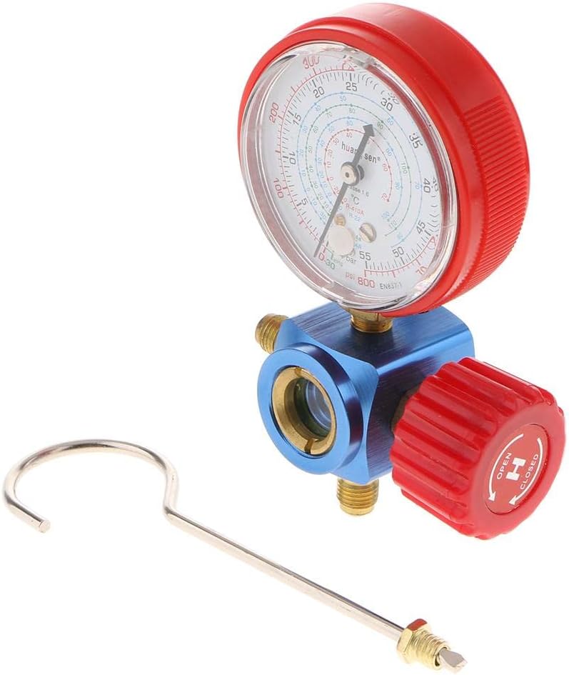 R410a R134a R22 R404a Air Conditioner Gauge Valve Test Repair Tool Kit for AC HAVC Systems | High Pressure Meter | 3-Way Connecting | Copper + Plastic Material | 9 x 13cm