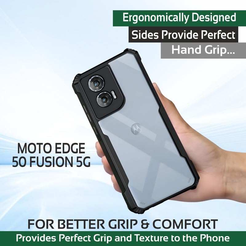 Image of AIBEX Compatible for Motorola G96 5G / Motorola Edge 50 Fusion 5G Mobile Back Case Cover, Crystal-Clear Shockproof Bumper with Camera Guard |(TPU+PC) | Anti-Yellow, Slim Transparent - Black