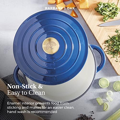 Barbary & Oak BO800251BLU Round Cast Iron Casserole Pan with Durable Enamel Interior, 24cm, Limoges Blue