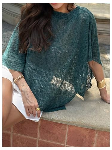 Floerns Women's Sheer Knit Poncho Shrug Shawls Lightweight Wraps Asymmetrical Sweater3