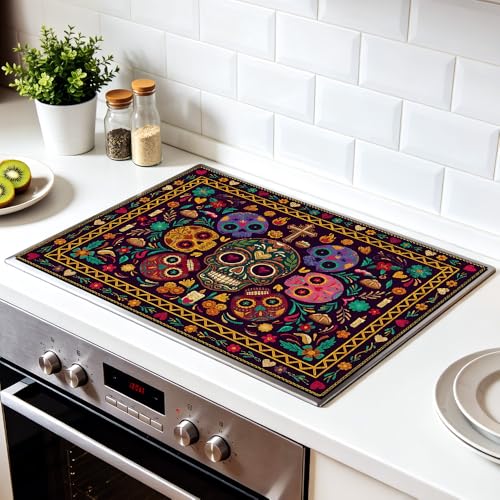 Image of Halloween Skull Stove Top Cover Electric Stove, 28.4 x 20.5 in