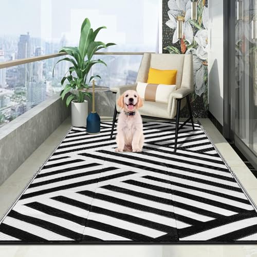 Wusboo Alfombra Exterior Terraza Impermeable, Alfombras de Exterior de Plástico 120 x 180 cm, Resistente a los Rayos UV, Reversible, Plegable y Lavable, Adecuada para Jardín, Balcón, Sala, Terraza